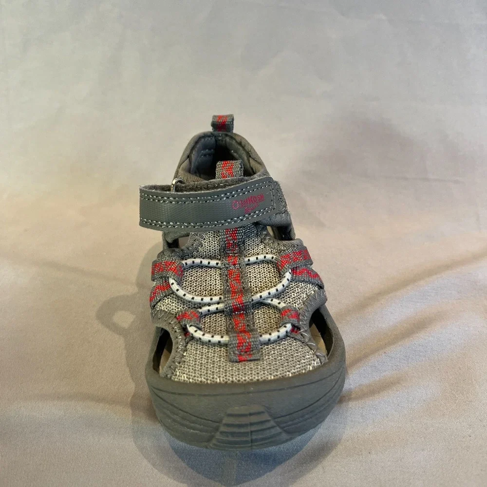 Oshkosh B'Gosh Abe Play Toddler 8 M Strappy Gray Red Textile Closed Toe Sandals
